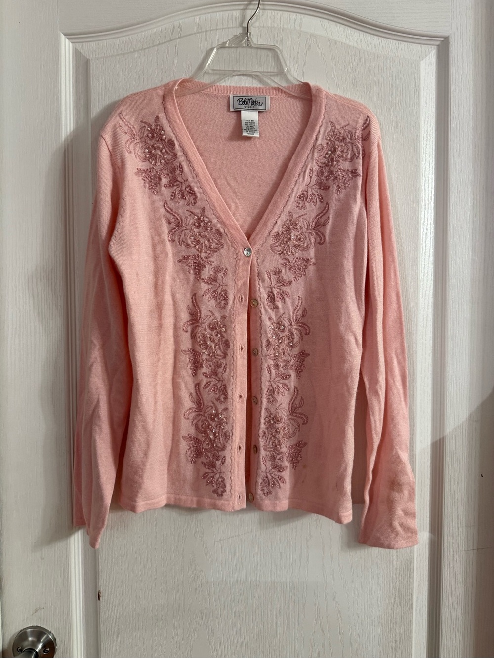 Bob Mackie Pink long Sleeve Beaded Cardigan Sz M. SP-80